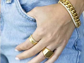 waterproof bracelets and rings on model hand