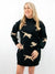 black sweater dress with cheetahs on model