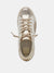 white body zina sneaker with gold metallic details from top