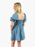 smocked ruffle dress in blue from the back