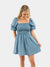 smocked ruffle dress in blue mini 
