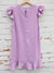 back of lavender ruffle sleeve dress