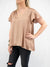 satin flutter sleeve blouse in taupe