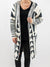 aztec pattern white and black fuzzy cardigan on model