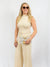 70s beige jumpsuit from front with belt