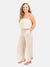 beige strapless jumpsuit from front