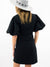 black belted puff sleave dress from back