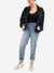 black corudroy jacket with bodysuit underneath