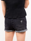 black denim shorts from back