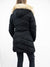 black puffer jacket with fur hood from back