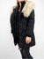 black puffer jacket with fur hood from side