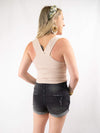 black denim shorts from the back