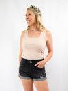 black denim shorts from the front