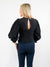 black blouse with keyhole back and mesh front