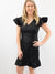 ruffle black mini dress on model
