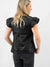 faux leather ruffle sleeve top from back