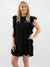 black stud detail dress on model from front