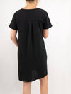v neck shift dress in black from back