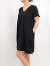 black v neck shift dress from front