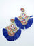 Blue Raffia fan earrings with bead details