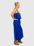 royal blue strapless jumpsuit from side