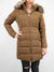 brown puffer jacket with fur hood from the front