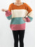 multi color sweater on model from front