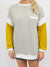 colorblock shirt in gray and yellow from front