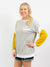 colorblock shirt in gray and yellow from side