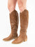 knee high leather boots in brown from side