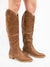 knee high leather boots in brown from side