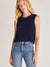 navy ribbed relax fit tank top on model from front