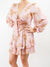 floral ruffle and smocked dress in blush close up of front