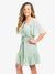 mint green print ruffle dress from front