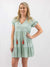 sage ruffle sleeve dress from front