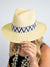 fedora sun hat with blue and white Aztec band