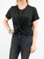 black crop tee with knot detial from front