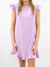 lavender ruffle dress on model