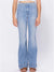 high rise light wash flare jeans from front