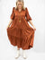 bronze tiered midi dress from front
