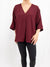 burgundy v neck blouse from front