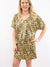 gold metallic cheetah shift dress on model from front