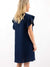 royal blue shift dress with ruffle sleeves from back