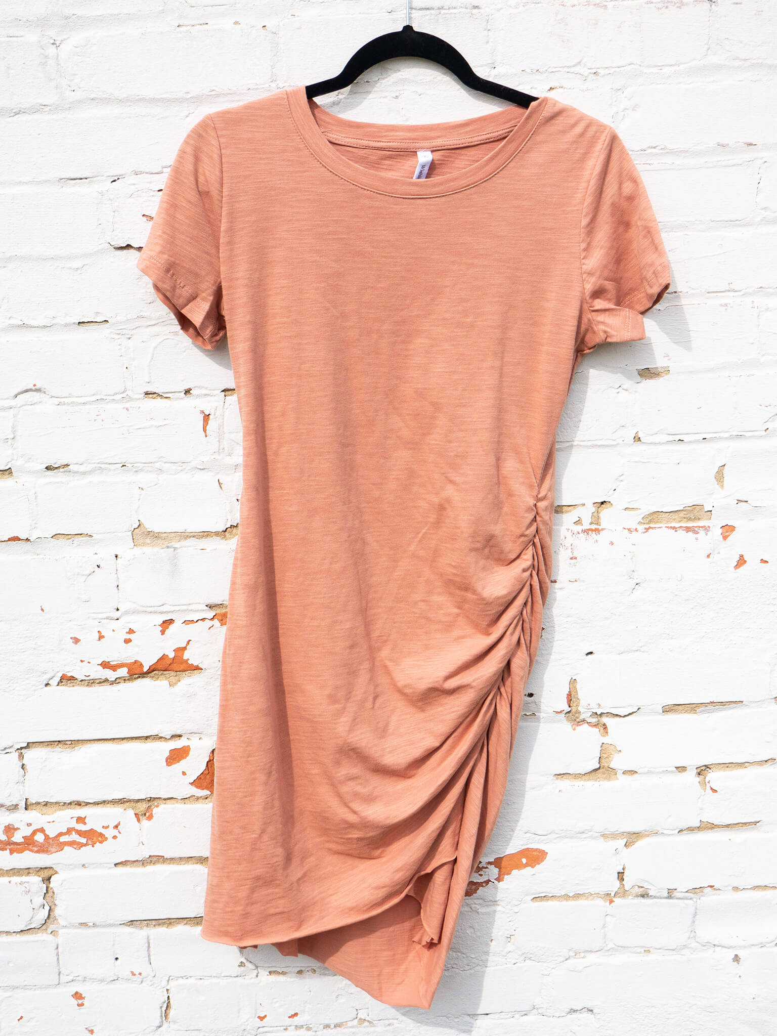 t shirt dress ruched Beige V Neck Ruched Button Front French T-shirt Dress