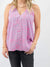 lavender and hot pink spotted tank on model