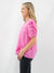 pink ruched sleeve top with gold flakes from side