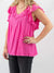 linen pink ruffle sleeve top from side