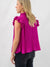 magenta top with ruffle sleeves from back