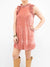 rose colored velvet dress with ruffle top from front