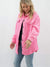 pink quilted shacket on model from side